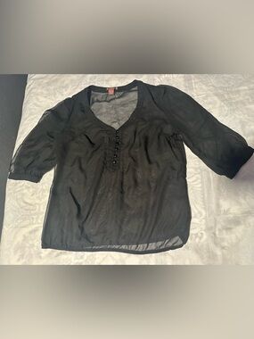 Dmbm Women's Sheer Black Button-Front Blouse